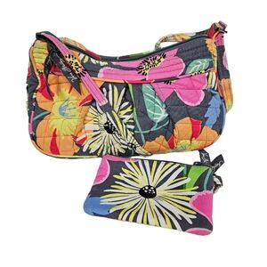 Vera Bradley‎ Jazzy Blooms Quilted  Mini Baguette Crossbody Purse & Wallet
